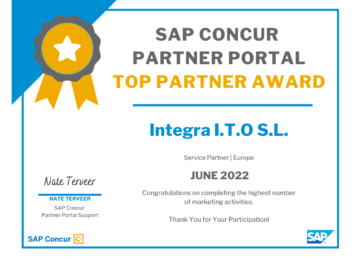 Integra ha obtenido el certificado por parte de SAP Concur Partner Portal como «Top Partner» en junio de 2022.