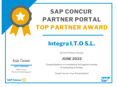 Integra ha obtenido el certificado por parte de SAP Concur Partner Portal como «Top Partner» en junio de 2022.